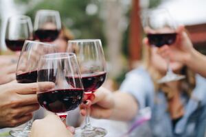 group of people enjoying a booze of wine